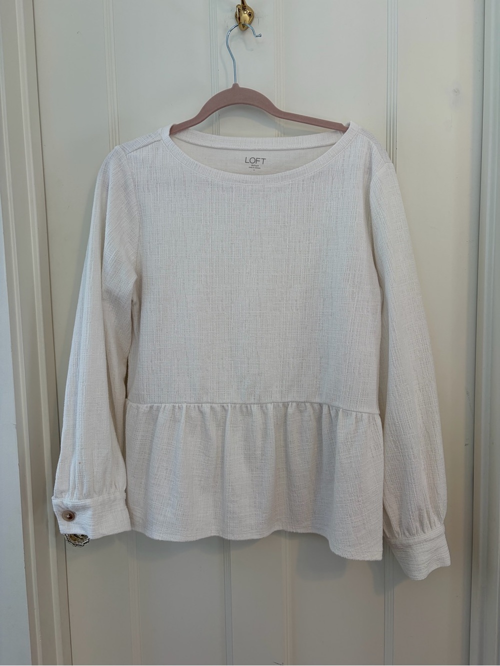 LOFT Cream Peplum Pullover Sweater